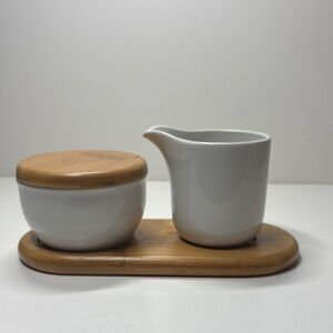 White Ceramic and Bamboo Coffee Accessory Set